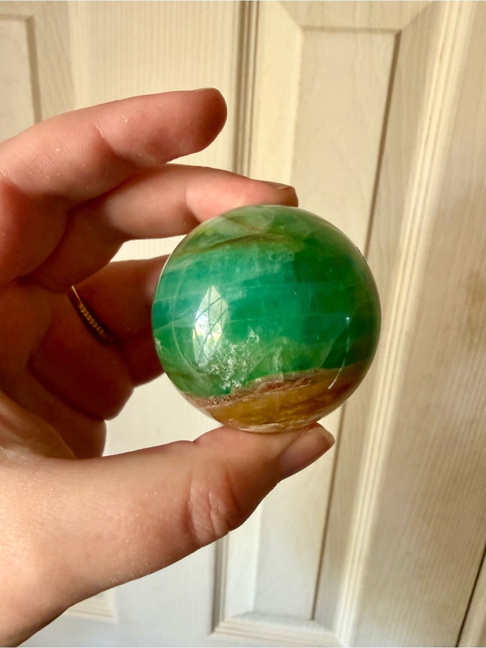Natural Green Fluorite Crystal Sphere with UV Reaction
